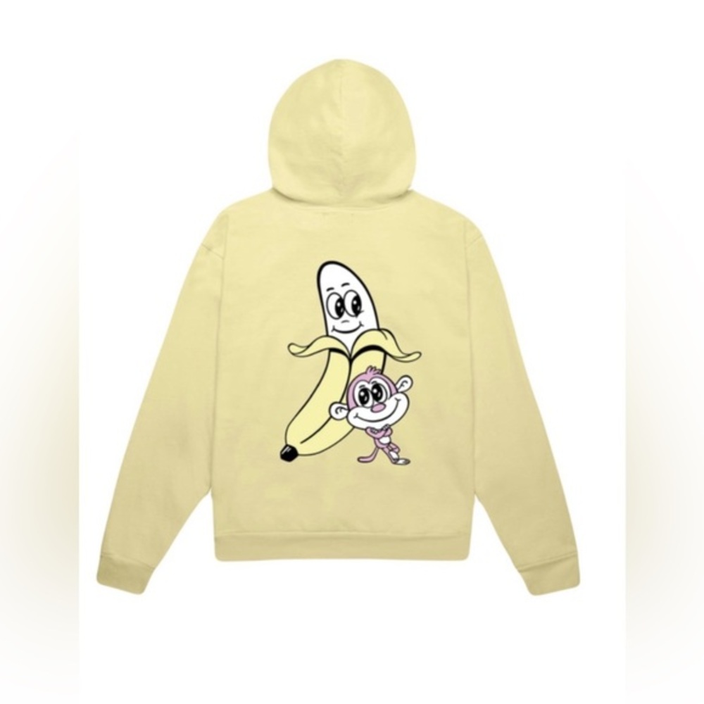 Bananas Monkey youth logo hoodie sweater kangaroo‎ pockets yellow size Large